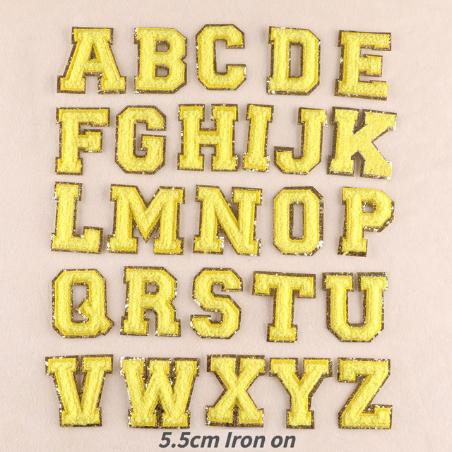 5.5CM Yellow Chenille Letter Patches Iron on Towel Embroidered